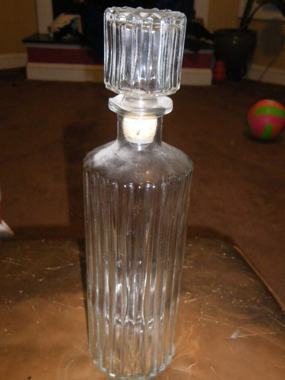 Vintage Glass Decanter w/ Ribbed Sides